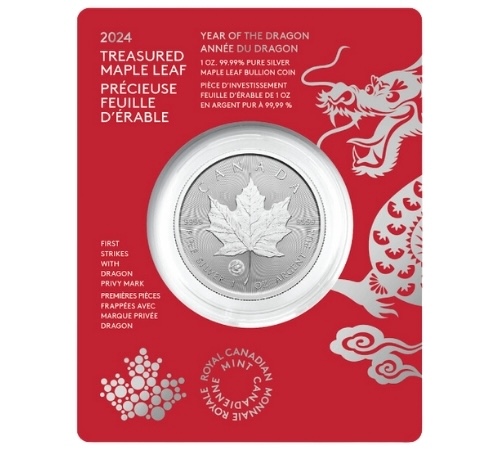 2024 Canada  Year of the Dragon Privy Treasured Silver Maple Leafs First