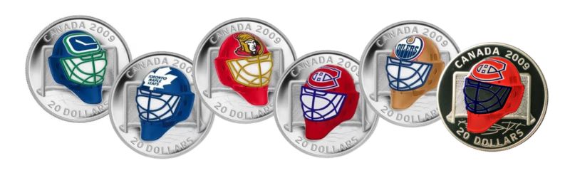 2009 Canadian  NHL Team Goalie Mask Silver Coloured 6-Coin Series