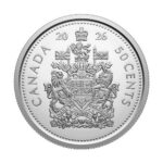 2026 Canadian 50-cent coin featuring the detailed Canadian Coat of Arms.