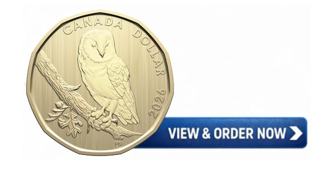 Blue "View and Order Now" button for the 2026 Barn Owl coin collection.